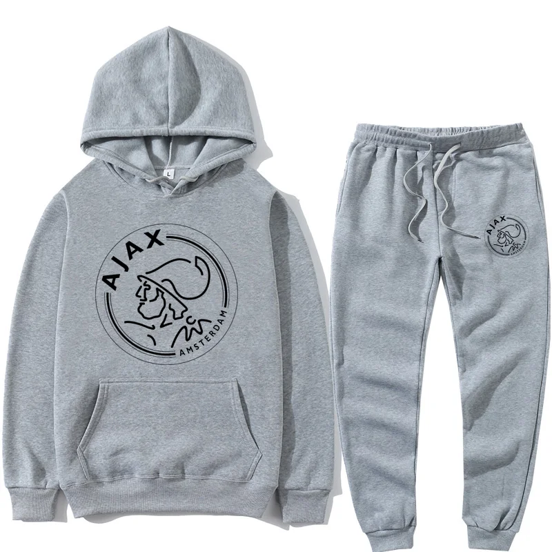

2020 New Fashion AJAX Sportswear Hooded Men Sportswear Two Piece Cotton Fleece Thick Hooded + Pantalo