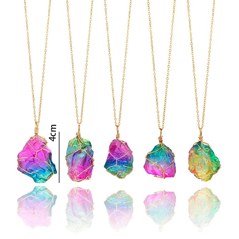 Natural Rainbow Stone Neckchain Crystal Chakra Rock Chain Quartz Pendant Necklace Jewelry Fanmade Ornaments Fans Gift Hot | Игрушки и