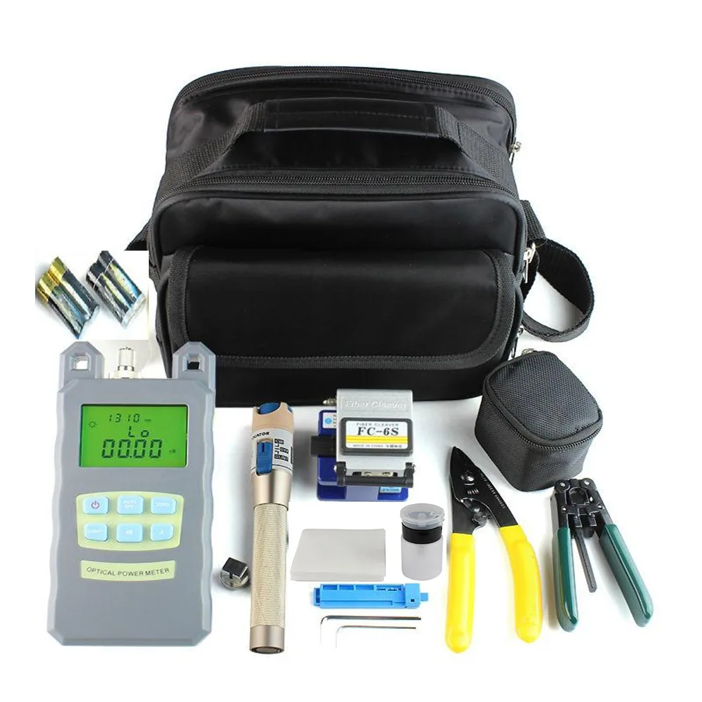 

9 In 1 Fiber Optic FTTH Tool Kit with FC-6S Fiber Cleaver and Optical Power Meter 5km Visual Fault Locator , CFS-2Wire stripper