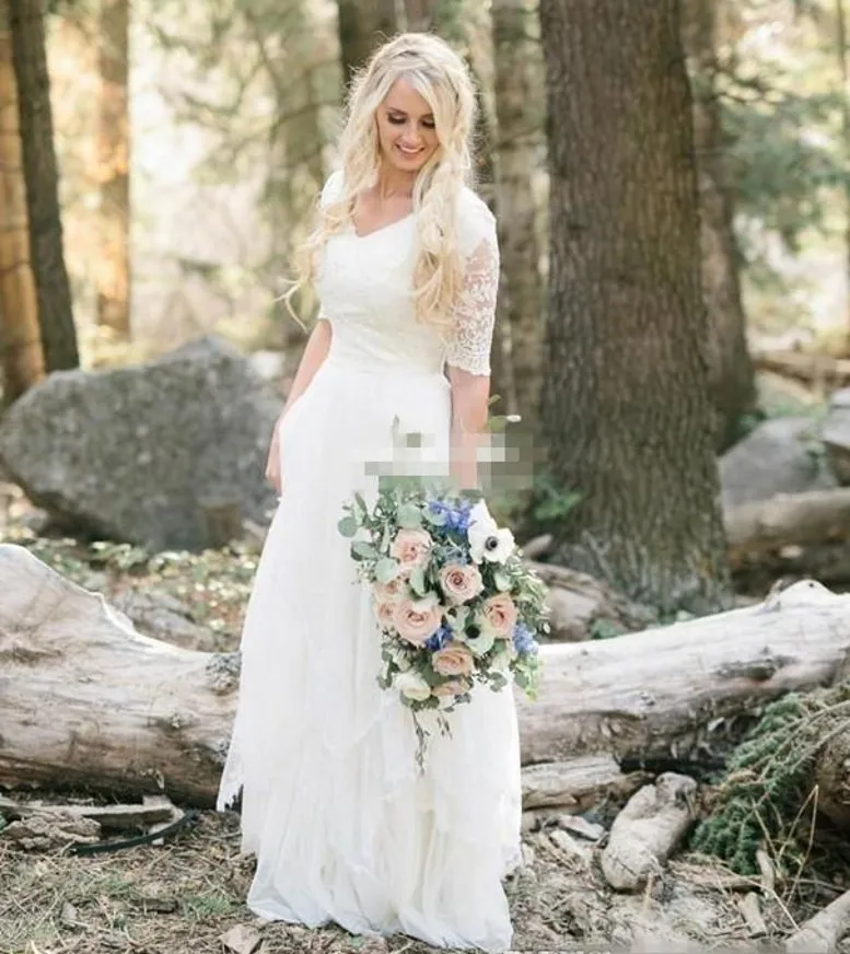 Скромные западные свадебные платья в стиле Country кружевное платье с v образным