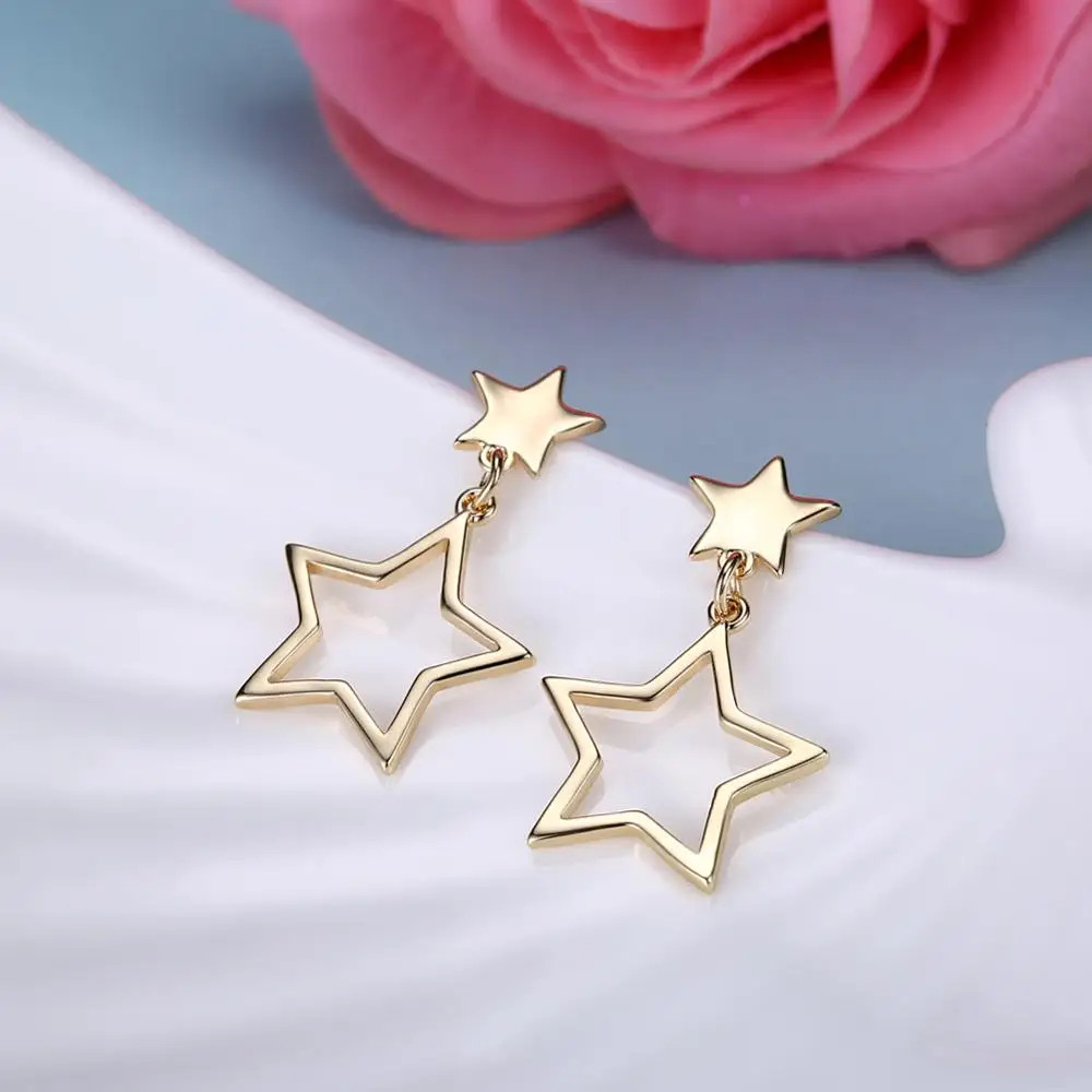 Gold Color Stud Earrings for Women Star Shape Earring Wedding Party Fashion Jewelry Drop shipping Wholesale | Украшения и