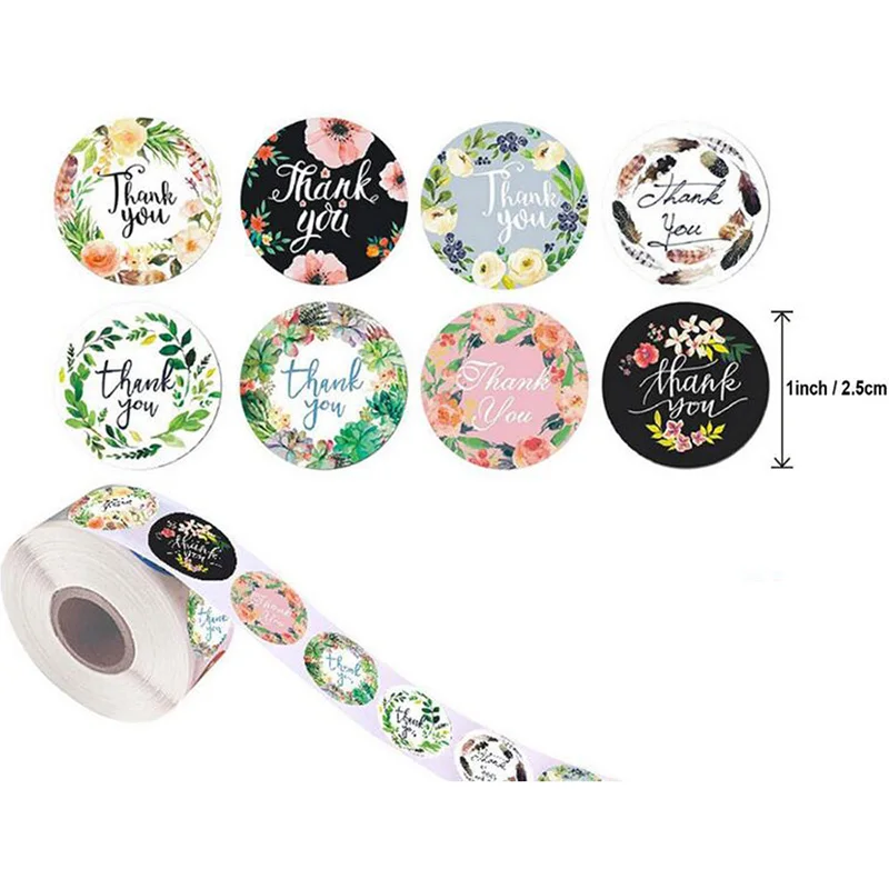 

2021 Cheapest Color Round Floral Sticker Seal Label Paper Roll Packaging Decoration Handmade Thank You Sticker 500 Sheets