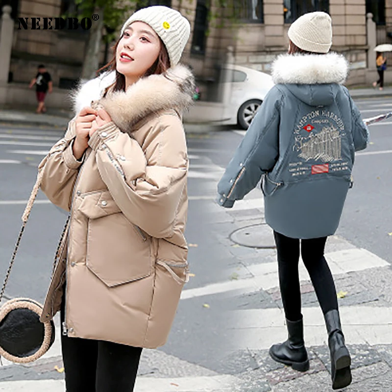 NEEDBO Winter Jacket Women 2020 Fur Collar Parka Mujer Puffer Jacket Women Winter Coat Cotton Padded Warm Casual Casaco Outwear
