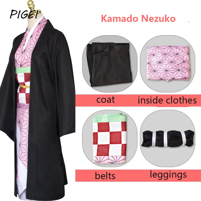 

Anime Demon Slayer: Kimetsu no Yaiba Costume Hoodies Uniforms Halloween Kamado Nezuko Cosplay Kimono Dress for Women and Girls