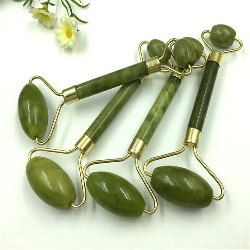 Натуральный кварцевый массажный ролик для лица с двойной головкой Нефритовый