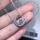 Серебристый 1 карат отличное огранки пройденному тестированию Муассанит подвеска в форме Луны ожерелье серебро 925 ювелирные изделия женские обручальные кольца