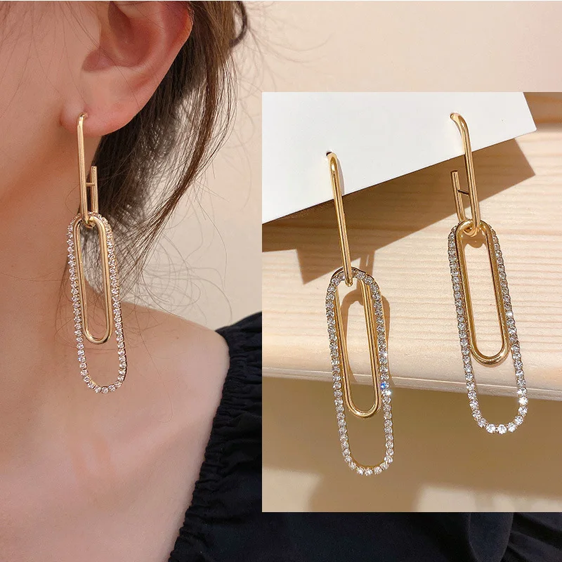 Крупные прямоугольные серьги геометрической формы длинные висячие модные