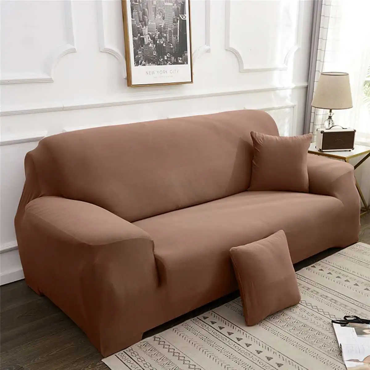 

All-inclusive 145-185cm Solid Color Sofa Covers for Livingroom Polyester Elastic Corner Couch Cover Slipcover Chair Protector