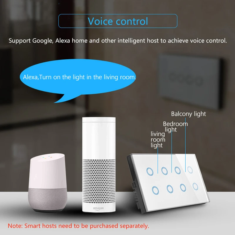 

EU 146mm WIFI Touch screen 8 Gang Smart wall switch Glass Wireless Light timing switch Tuya App remote Switch With google alexa