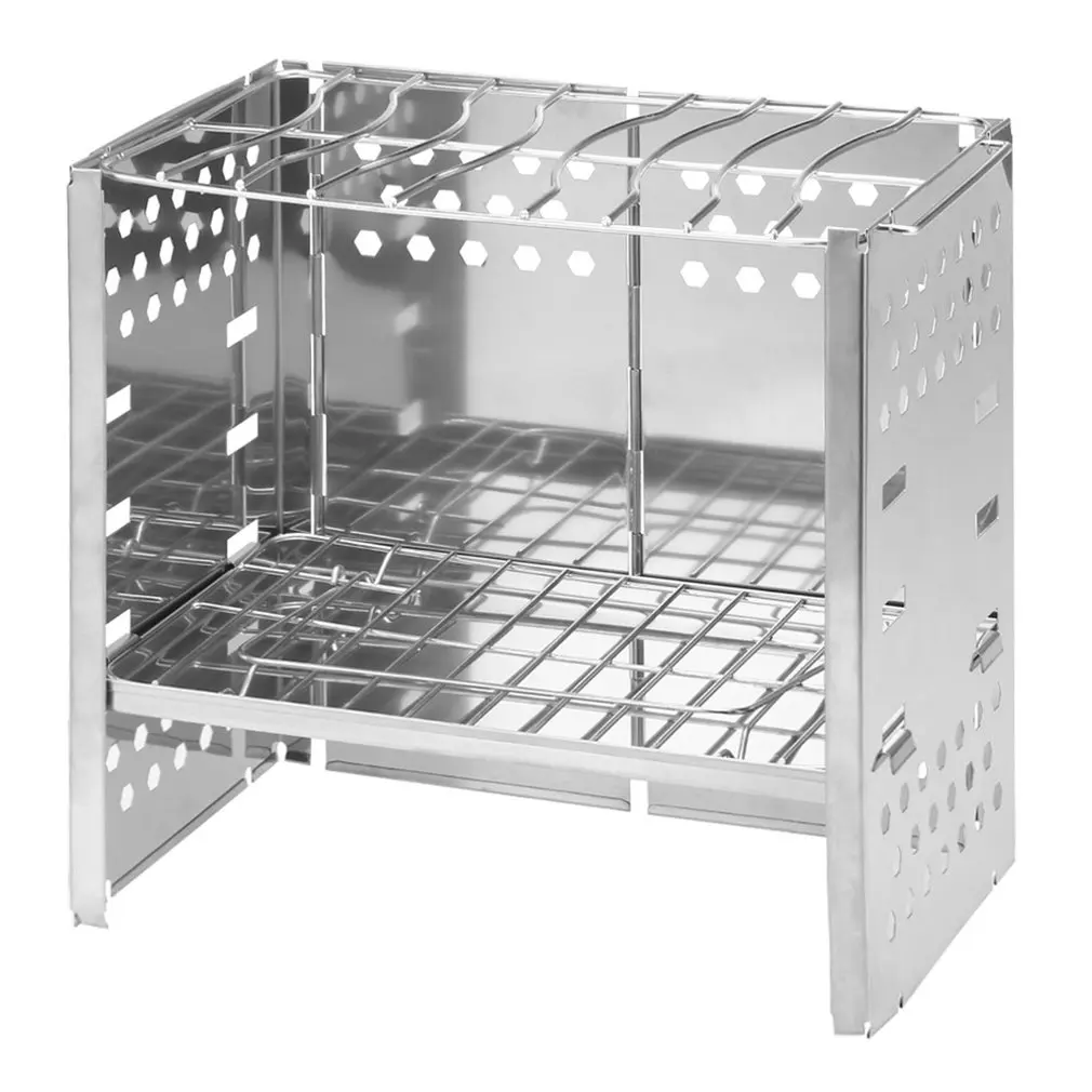 

Outdoor Firewood Stove Camping Cooking Picnic Travel Stainless Steel Square Folding Wood Stove Grill