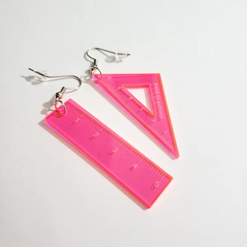 

2021 Fashion Transparent Math Ruler Acrylic Earrings Women Creative Triangle Ruler Drop Earrings Interesting Jewelry New