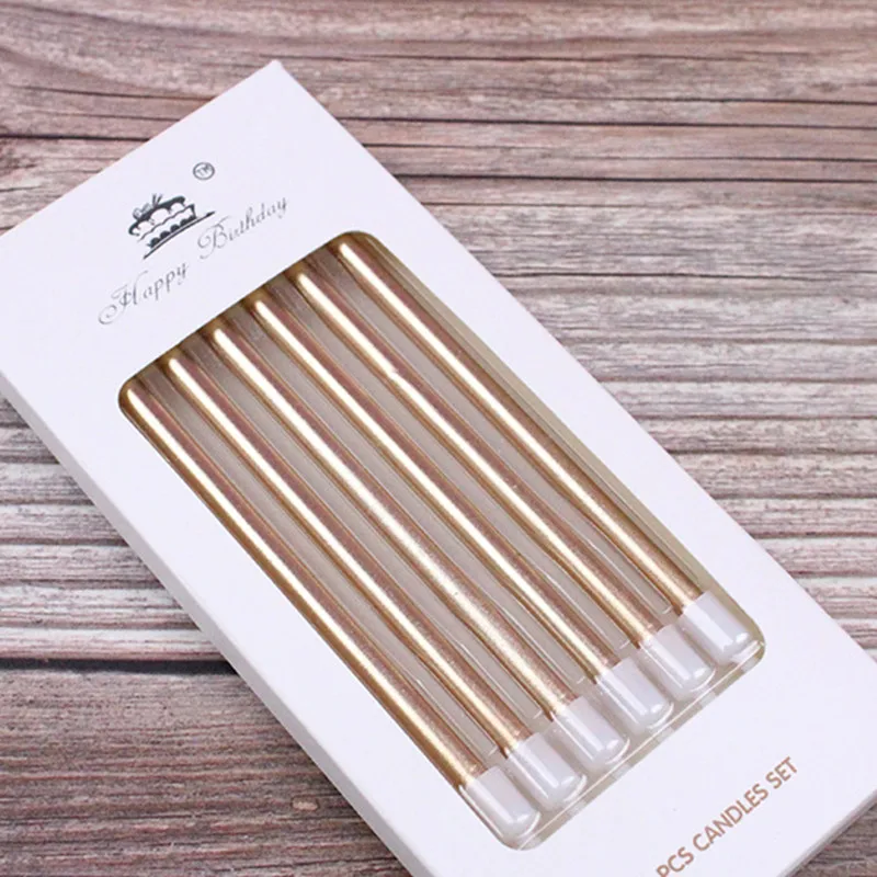 

6PCS Baby Shower Gold Long Pencil Cake Candle Safe Flames Birthday Party Decoration Kids Wedding Cake Candle Home Favor Supplies