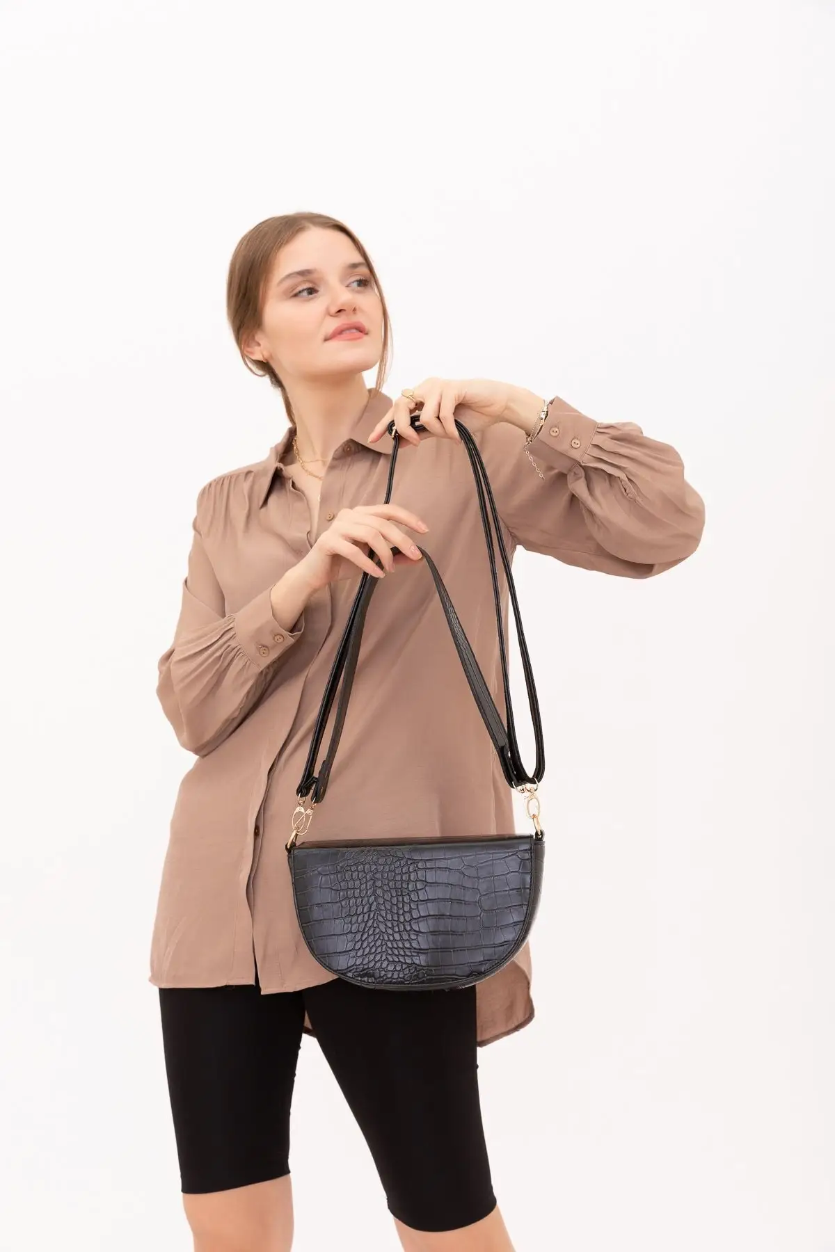 Beste Zwart Pu Leather Half Moon Vrouwen Bag Baguette Parfum Tas Cosmetische Tas Handtassen Kaarthouder Organisator Koord Tas Taille Verpakking