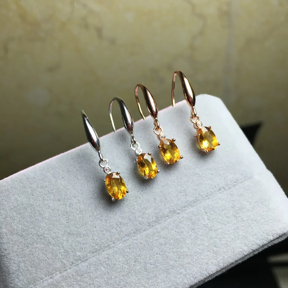 Женские серьги гвоздики из серебра 2018 пробы с цитрином 2 карата|Серьги-гвоздики| |