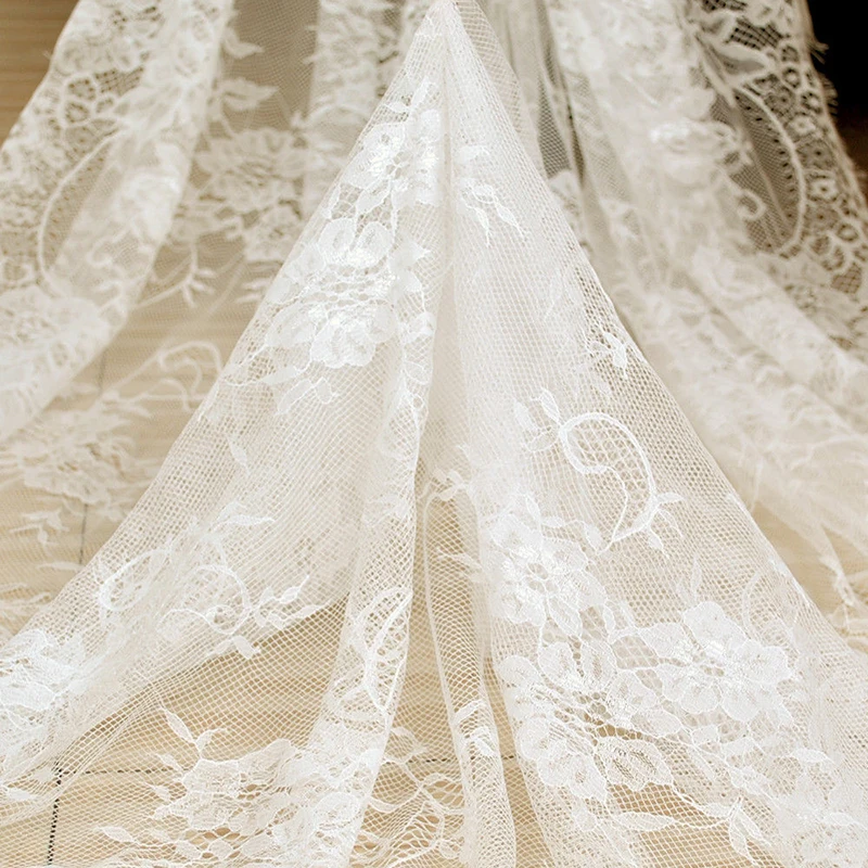 150cm*300cm French retro lace fabric white hollow mesh embroidery wedding dress accessories tablecloth curtain | Дом и сад