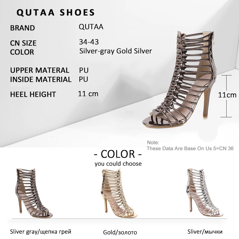 Женские сандалии-гладиаторы QUTAA с лентой открытым носком на тонком высоком