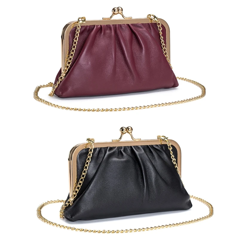 

Kiss Lock Design Shoulder Bag Women Small Chain Crossbody Bags PU Leather Clutch A69C