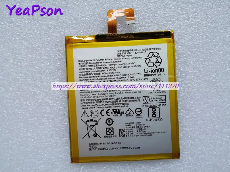 Yeapson 3 8 V 3550mAh WH подлинный L13D1P31 Аккумулятор для ноутбука Lenovo|Аккумуляторы