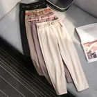 Осенне-зимние шерстяные брюки, новинка 2020, женские шаровары в Корейском стиле с высокой талией и поясом, облегающие брюки, женские повседневные длинные брюки P520