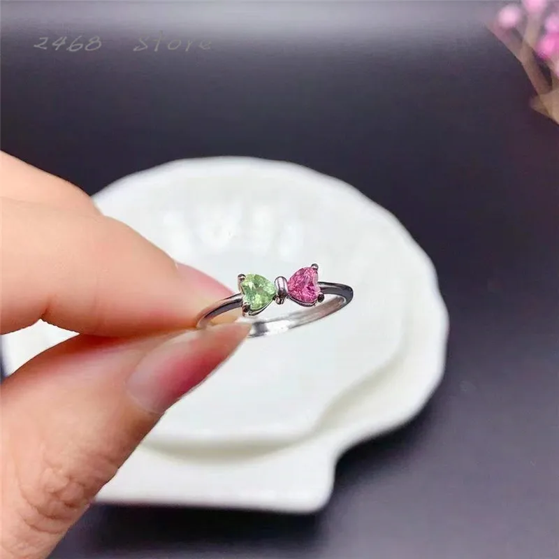 

New natural tourmaline ring, 925 silver ladies ring, candy color, simple and cute,