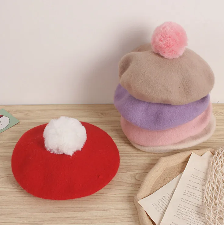 Little Girls Soft Beret Hat Classic French Style Winter Warm with Cute Pompom | Детская одежда и обувь