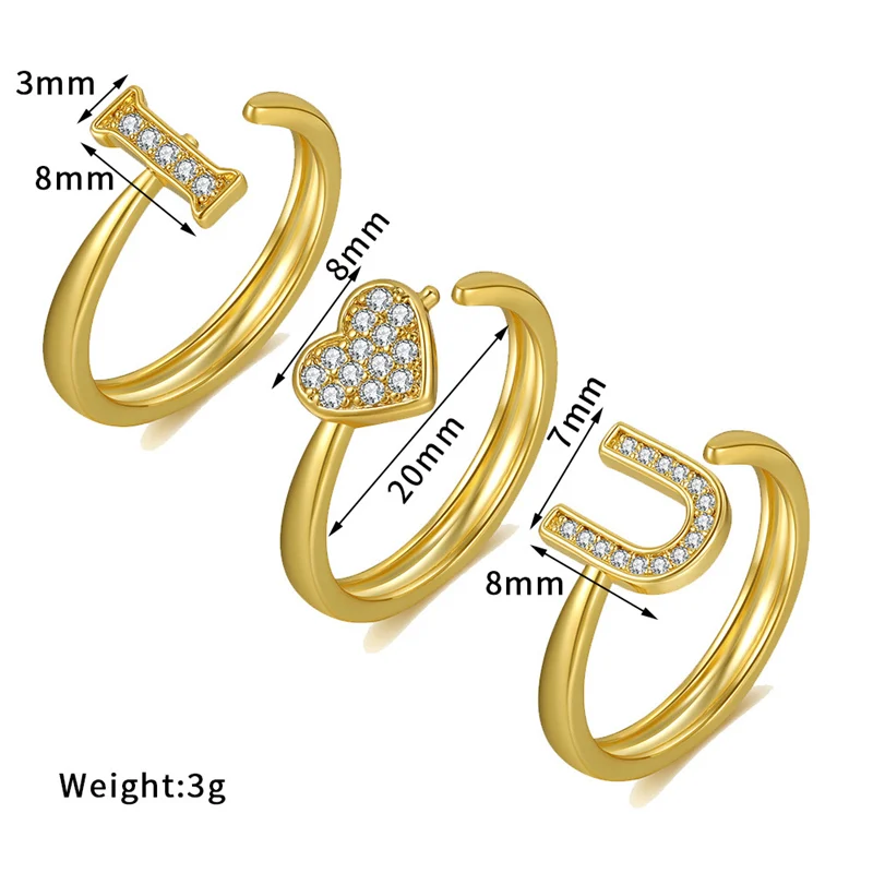 

Creative Zircon Heart Letter I Love You Initials Rings For Women Couple Fashion Gold Color Open Wedding Jewelry Gift Finger Ring