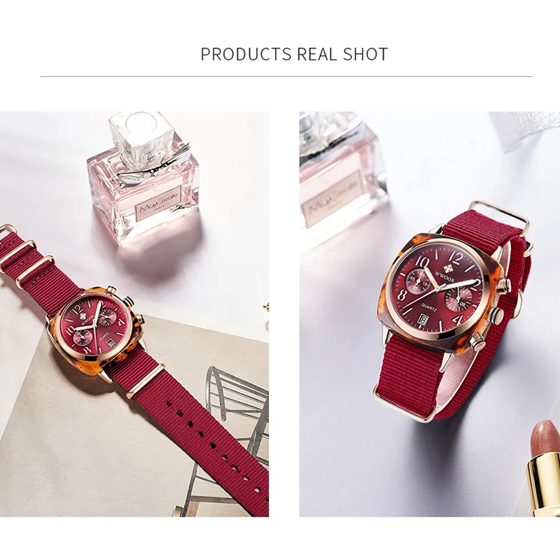 

WWOOR Fashion Women Quartz Watch Nylon Business Date Clock Green Casual Sport Wristwatch Thanksgiving Christmas Gift Female+Boxs