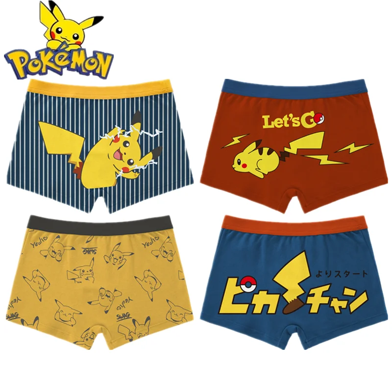 4PCS Pokemon Children Underwear Pikachu Anime Figures Boys Girls Panties Cotton Boxer Briefs kids Shorts Underpants - купить по