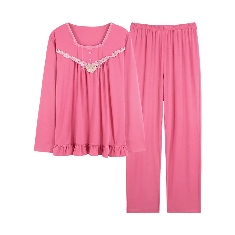 

Pajamas Women'S Spring Autumn Modal Long-Sleeved Trousers Sleepwear Home Service Hedging Korean Lounge Pijama Plus Size M-4XL