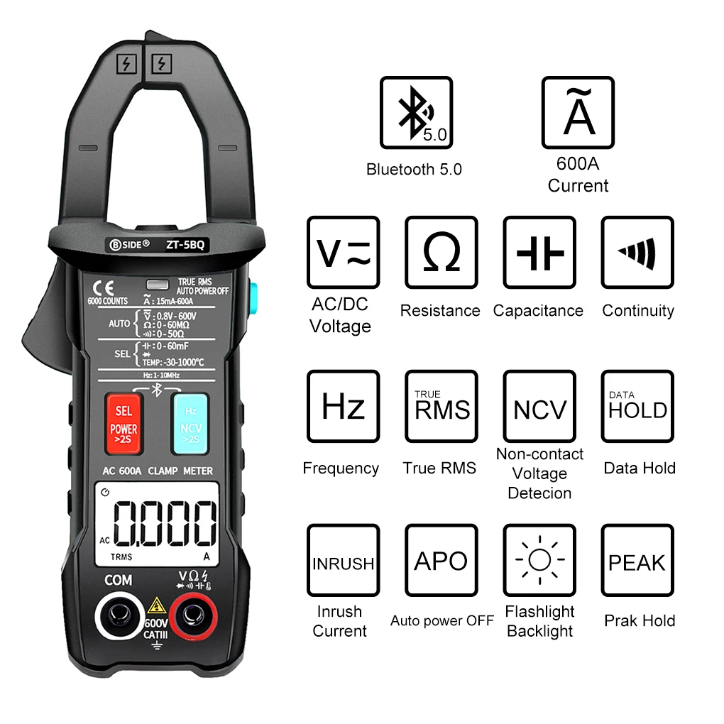 Bluetooth клещи мультиметр ЖК-цифровой измеритель тока амперометрический