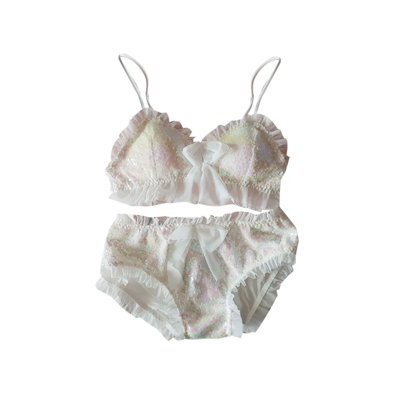 Dreamy Young Girl Underwear Set High-end Luxury Romantic Mermaid Princess Sequins Wireless Bra And Panty Set Intimates Lingerie