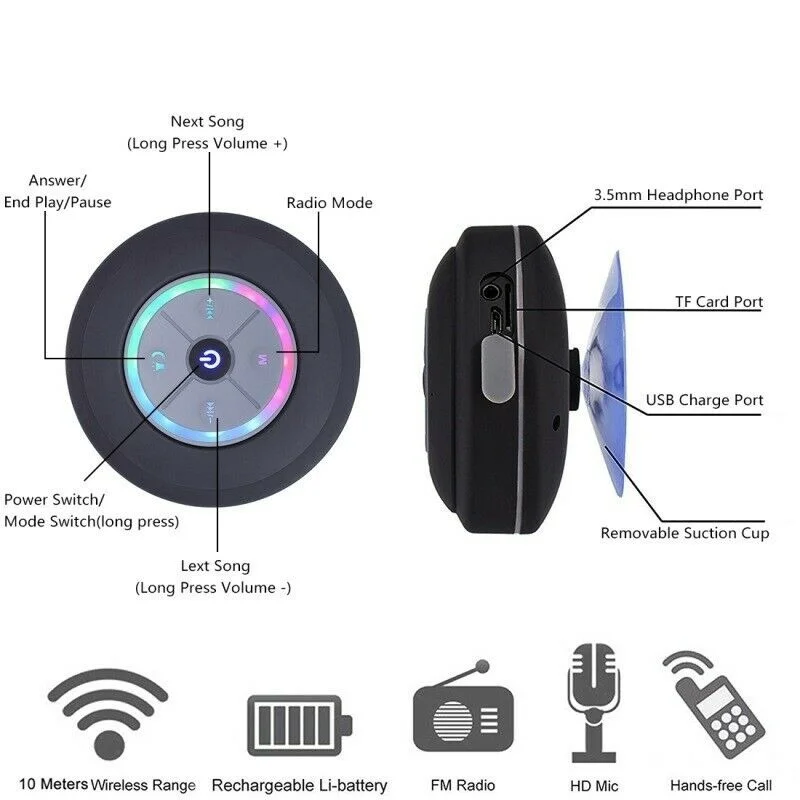 Водонепроницаемый Bluetooth динамик Беспроводная колонка внешний со светодиодный