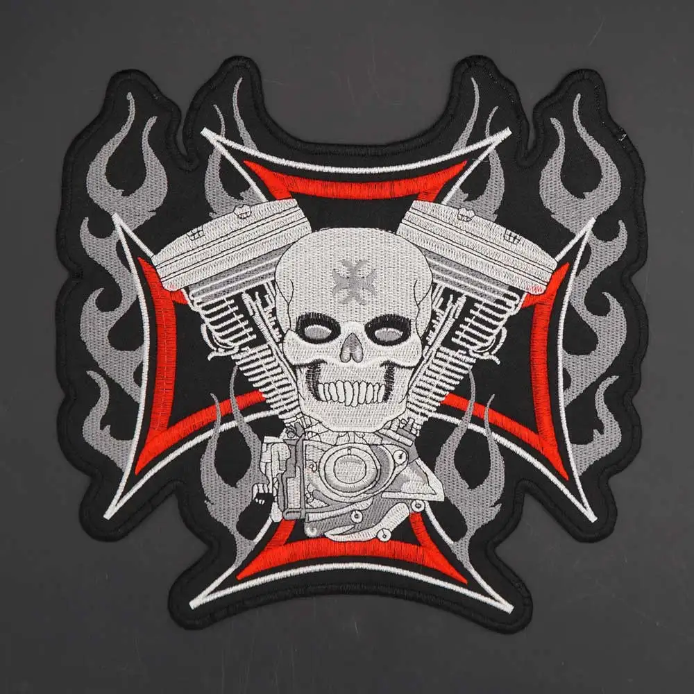 Большой череп с вышивкой в виде огня для одежды, шляпы, сумки с подкладкой