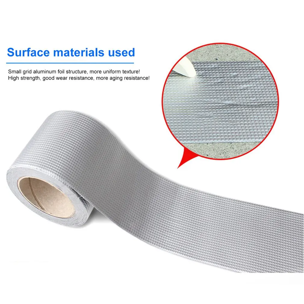 5cmx5m Strong Quality Aluminium Foil Butyl Rubber Tape Pipe Glass Floor Roof Window Wall Waterproof Adhesive Sealer 1.5mm Thick