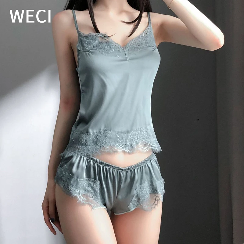 Пикантная женская пижама WECI шелковая домашняя с шортами и штанами комплекты для