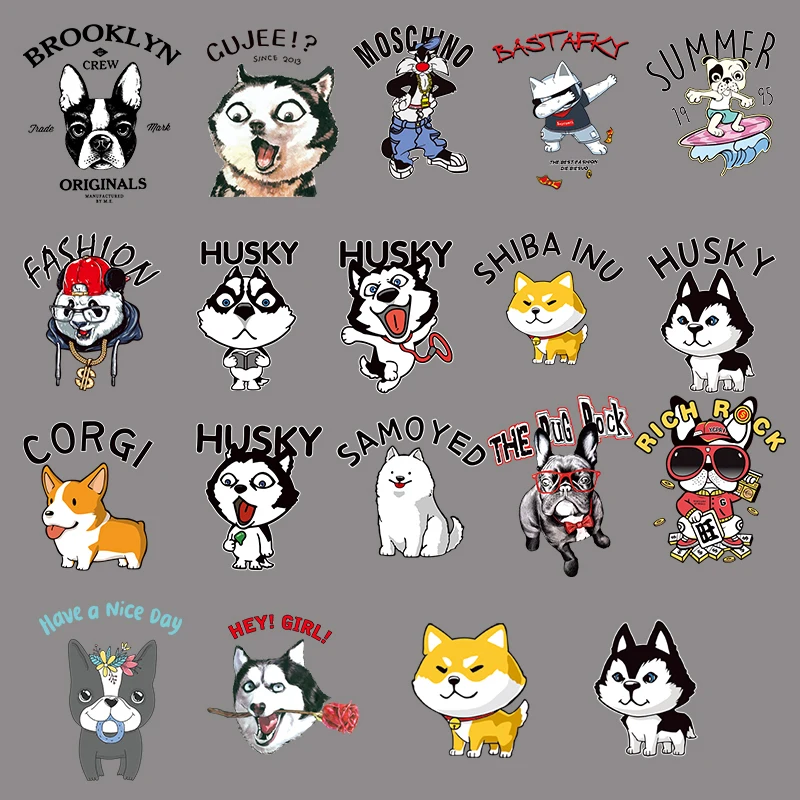 

Cartoon Dogs Patches On Clothes Funny pet Husky dog DIY Heat Transfer Clothing Sticker Iron On Patches For T-shirt Jeans
