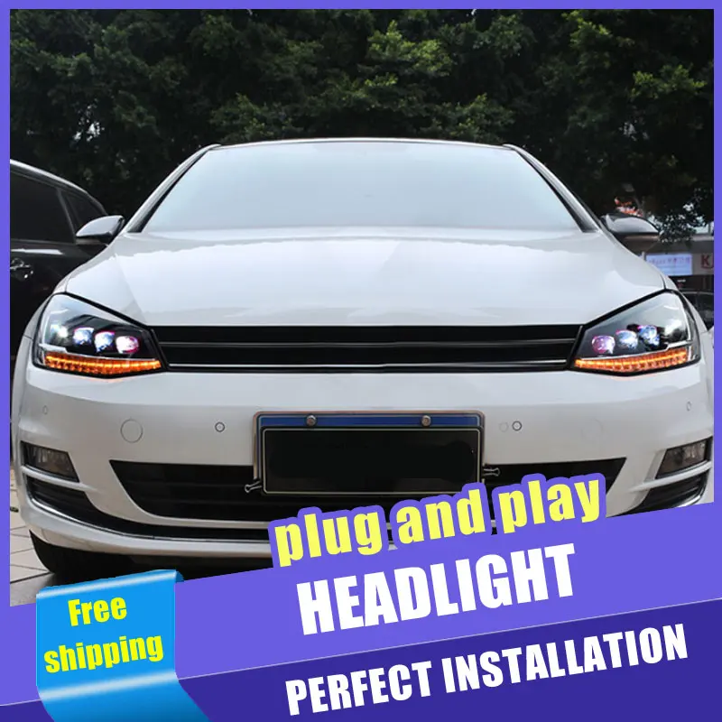

2 PCS Car Style LED headlights for VW golf 7 2013-2017 for golf 7 head lamp LED DRL Lens Double Beam H7 HID Xenon bi xenon lens