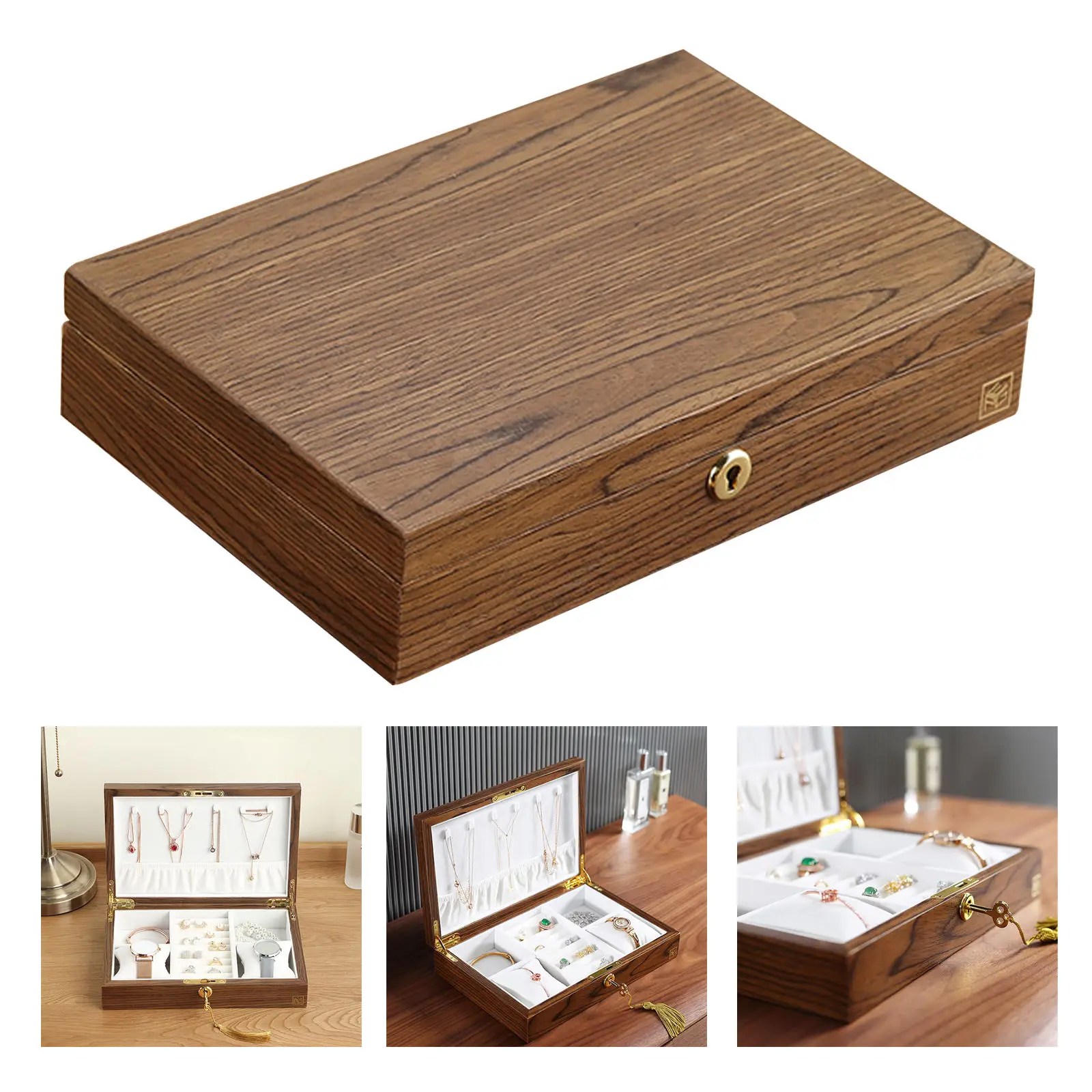 Storage Lockable Trinket Jewelry Organizer Wooden Jewelry Box Case for Gifts Birthday