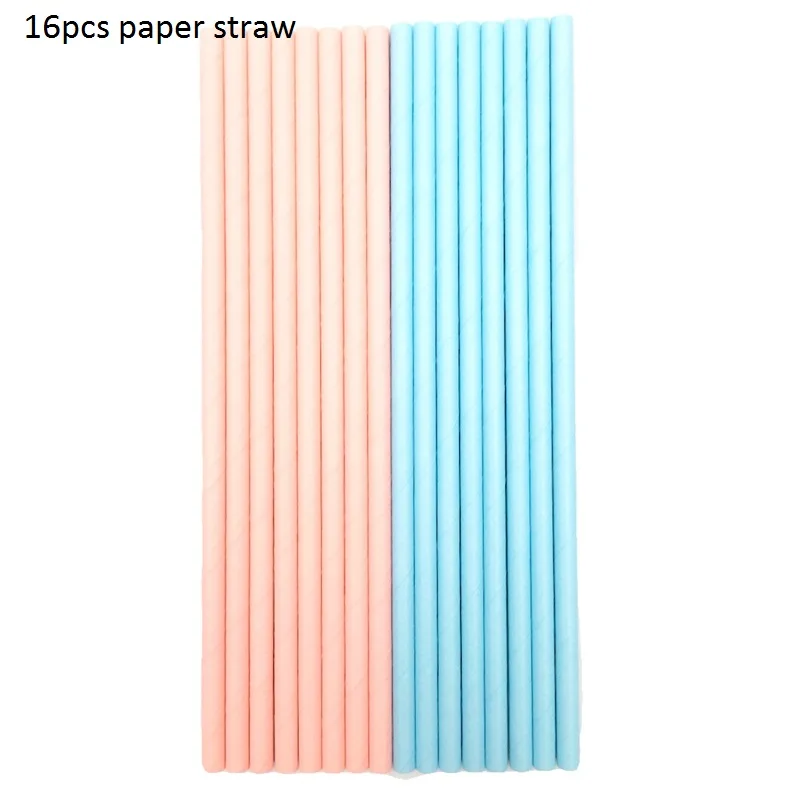 16pcs straws Девушка или мальчик пол раскрывает латексный воздушный шар одноразовая посуда для детского душа день рождения украшения для детей - Цвет: 16pcs straws