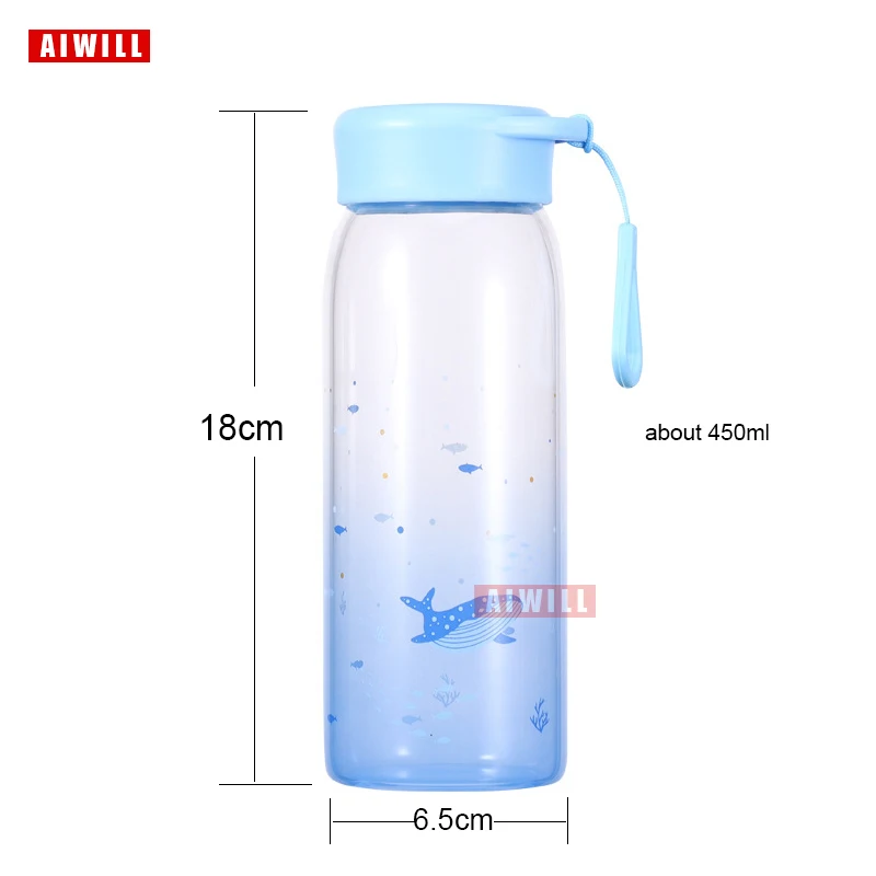 AIWILL матовая/прозрачная стеклянная бутылка для воды здоровый контейнер модная
