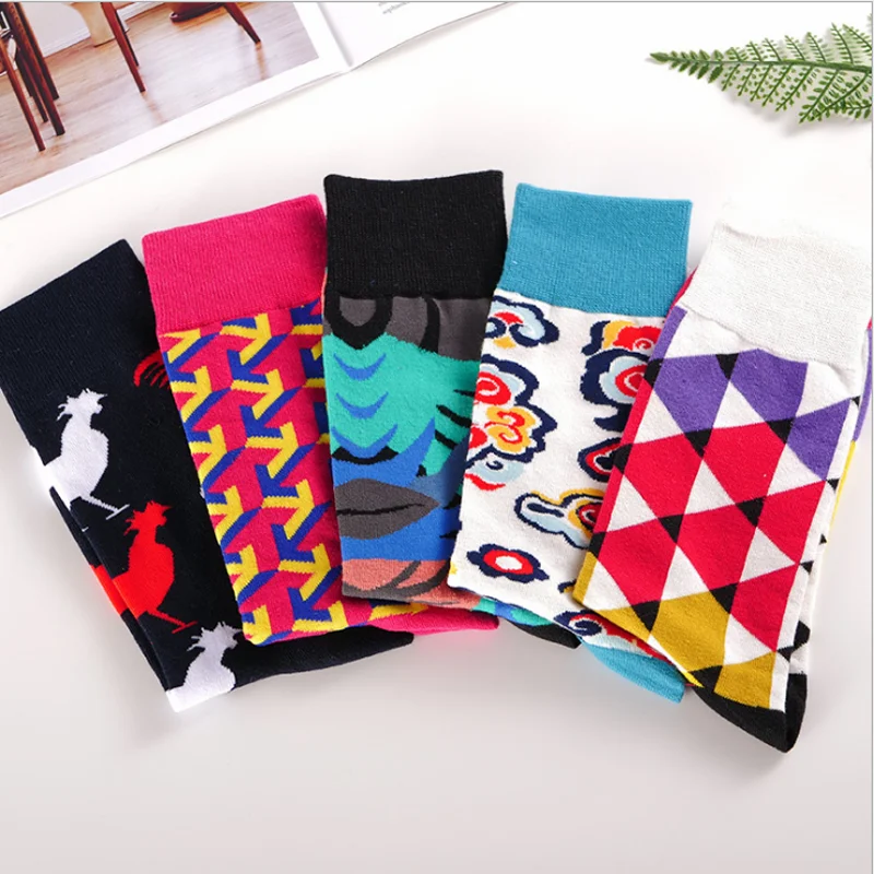 Осенне-зимние геометрические контрастные трендовые мужские носки в британском
