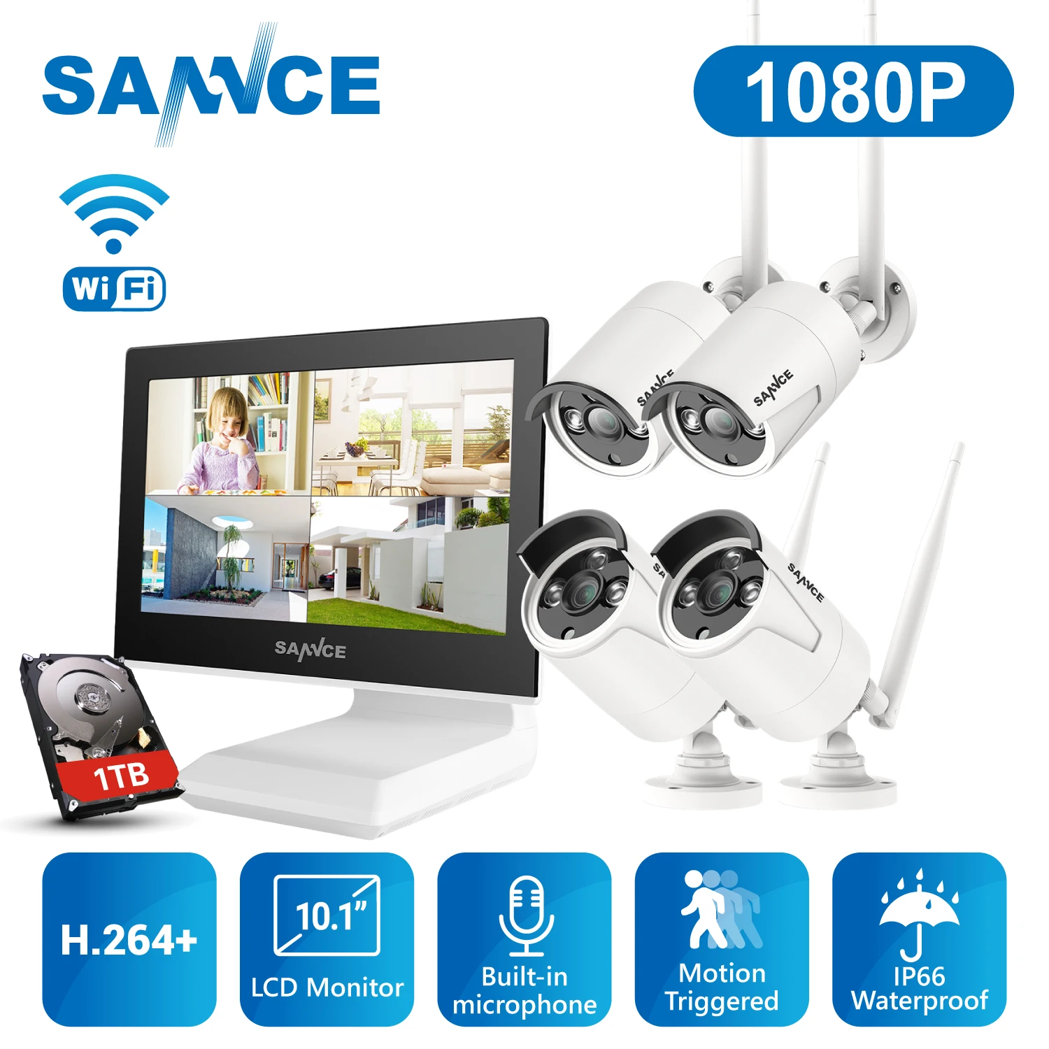 

SANNCE 4 Channel Wifi 1080P ip camera NVR CCTV Wireless Camera System 4CH wifi NVR kit wifi NVR kits CCTV kit 1TB HDD