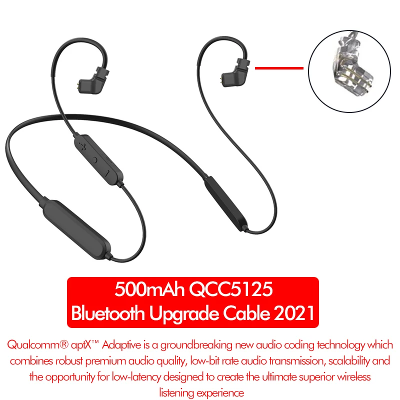 

QCC5125 Bluetooth обновления кабель 2021 500 мА-ч для плотным верхним ворсом KZ ZS10 PRO Hi-Fi гарнитура Hybrid в ухо наушник спортивные Шум шумоподавления ZSN PRO