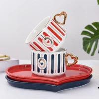 european style heart shaped gold plated coffee cup and saucer set with spoons for afternoon tea espresso cups coffee set