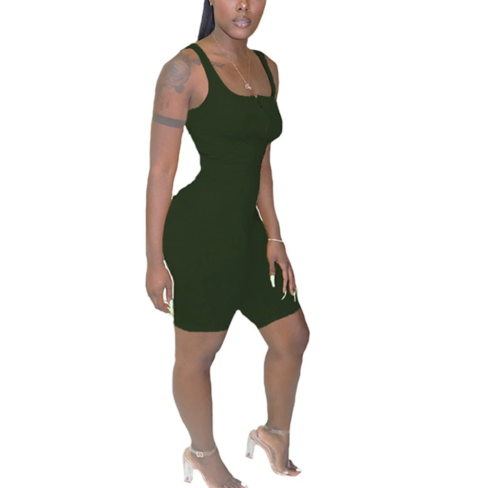 

Women Sleeveless Zipper Sling Romper Sports Playsuit Slim Stretch Shorts Pants Jumpsuit