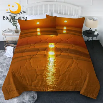 BlessLiving Sunset Thin Quilt Set Spain Majorca View Air-conditioning Comforter Natural Scenery Bed Cover Cozy Landscape Blanket 1