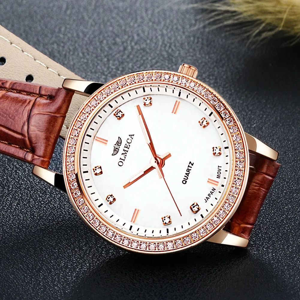 Мода Relogio Feminino лучший бренд класса люкс OLMECA женские часы водонепроницаемые наручные часы Стразы Reloj Mujer кожаный ремешок
