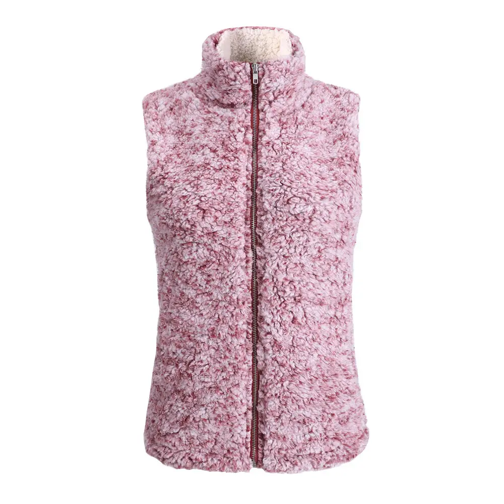 red Женский плюшевый флисовый свитер двусторонний флисовый жилет шерпа пушистая водолазка кардиган на молнии зимние теплые уличные свитера - Цвет: red