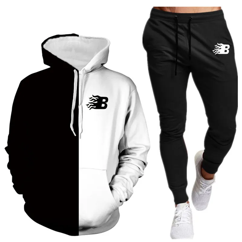 

3D fashion hoodie Tracksuits Men Set hooded Hoodies + Sweatpant 2021 autumn Sweatshirt Sportswear Male