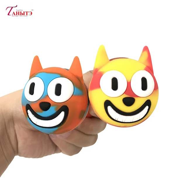 Cool Little Devil Silicone Tobacco Cute Smoking Pipes Glass Bowl with Wax Oil Jar Cat Face Stainless Steel Spoon Color Random
